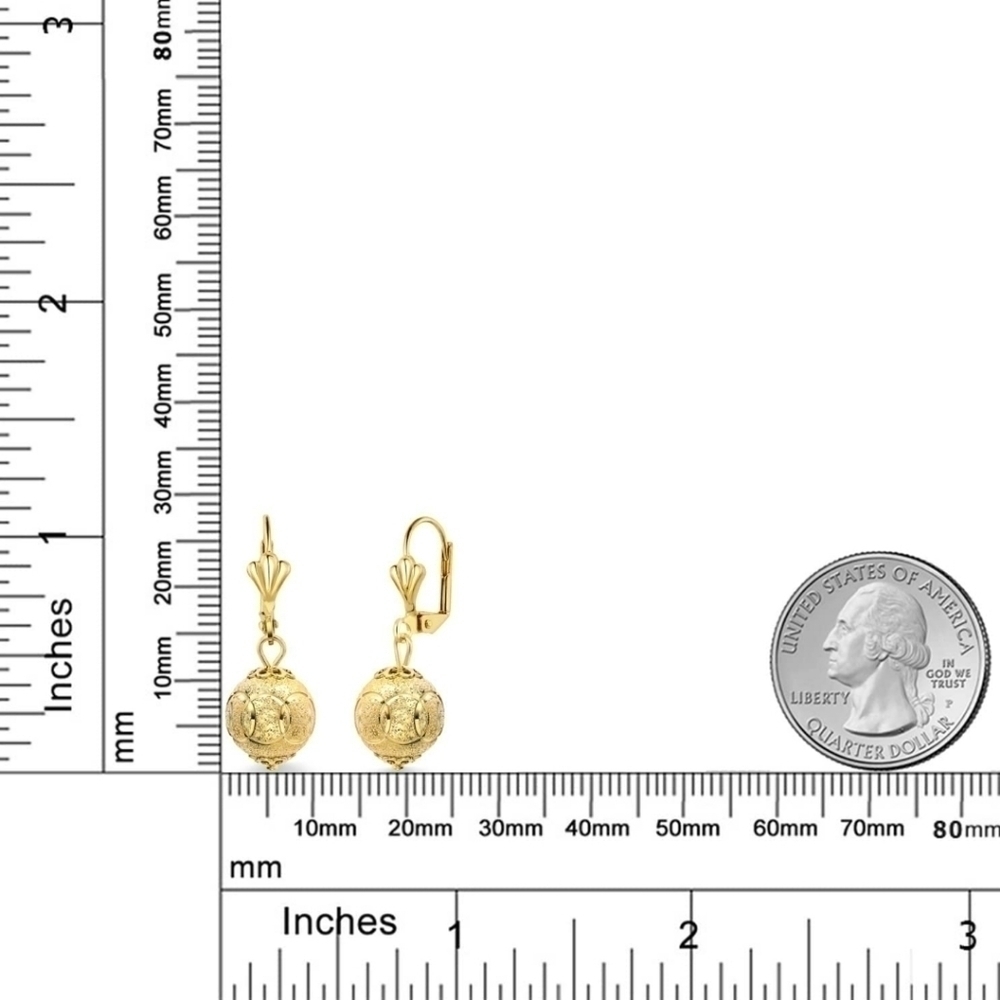 14K Yellow Gold Spheres Earrings Dangle Womens Gift Anniversary Wedding Date - Picture 3 of 4